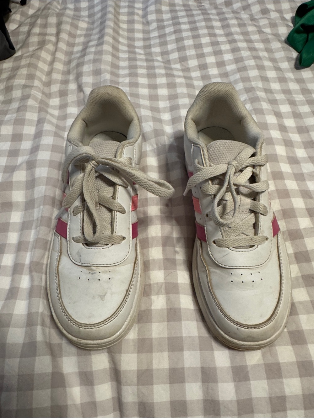 adidas Kids White Sneakers with Pink Stripes
